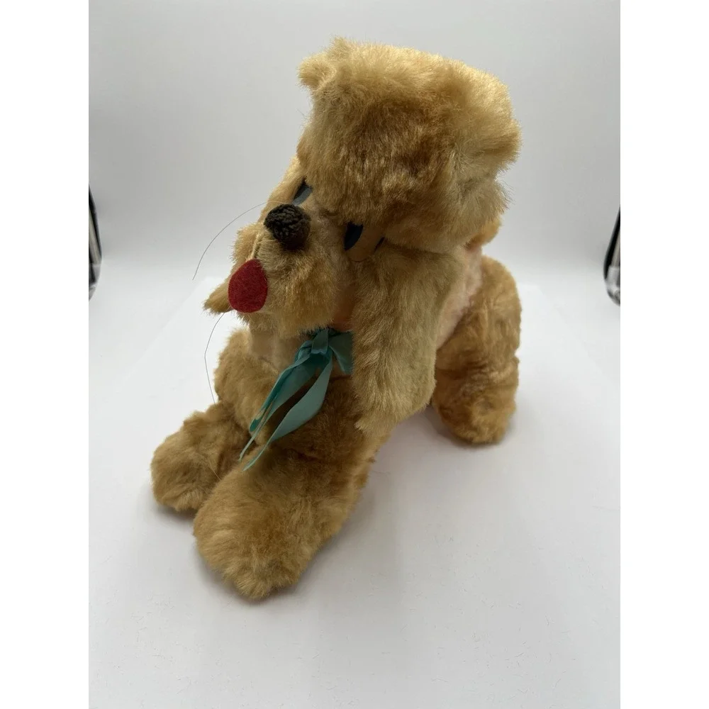 Vintage 1960s Japan Big Head Poodle Plush Dog Blue Eyes Red Tongue 14